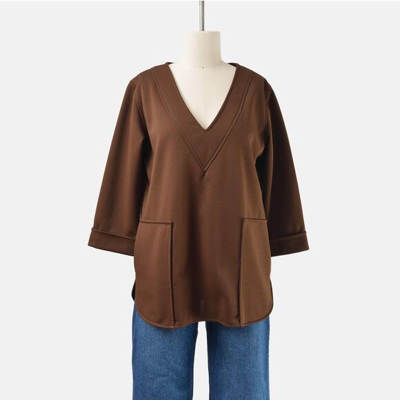 Vintage Tops - Vintage 70s Brown Deep V Neck Top with Pockets by Toni Todd size M